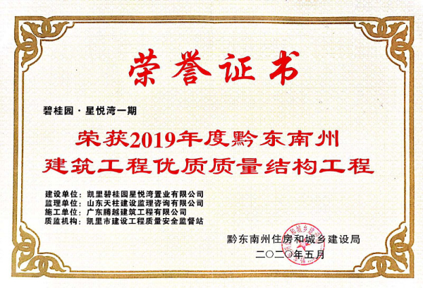 2019年度黔东南州建筑工程优质质量结构工程